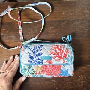 Vera Bradley Coral Reef Quilted Crossbody in Blue and Coral